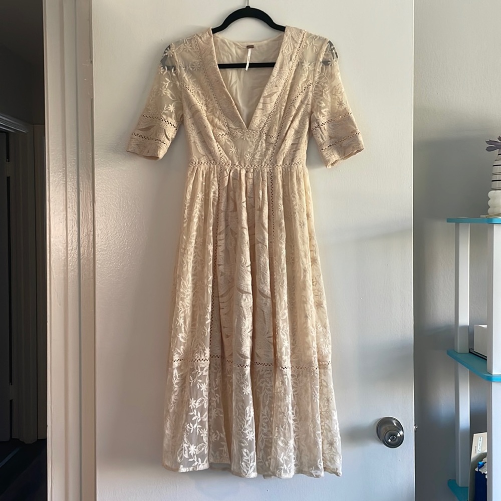 Free People Cream Lace Midi Dress